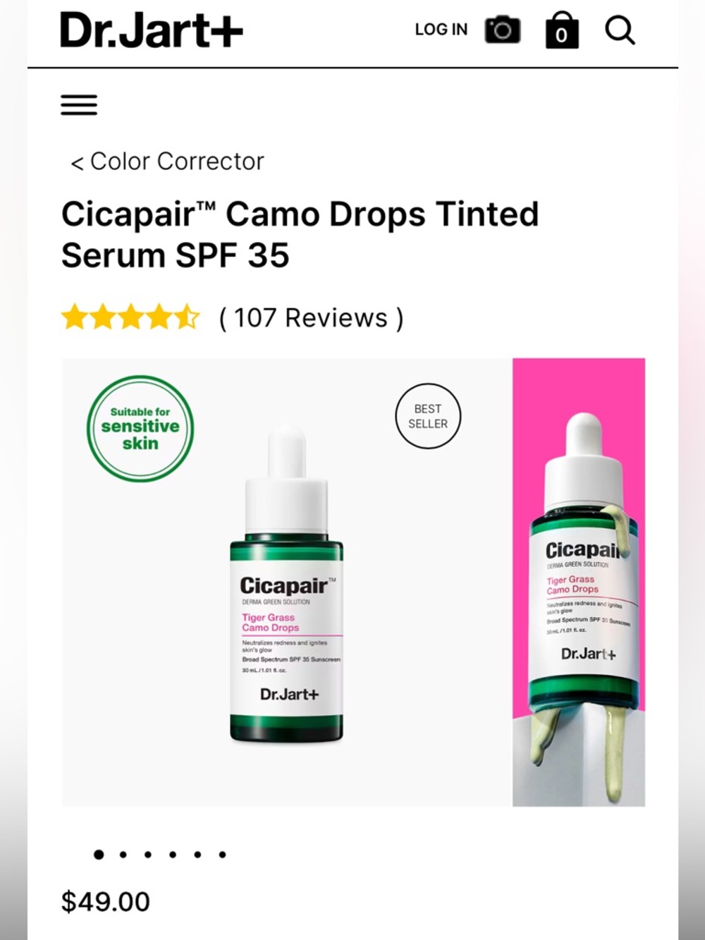 🆕 NIB Dr. Jart+ Cicapair Tiger Grass Camo Drops SPF 35